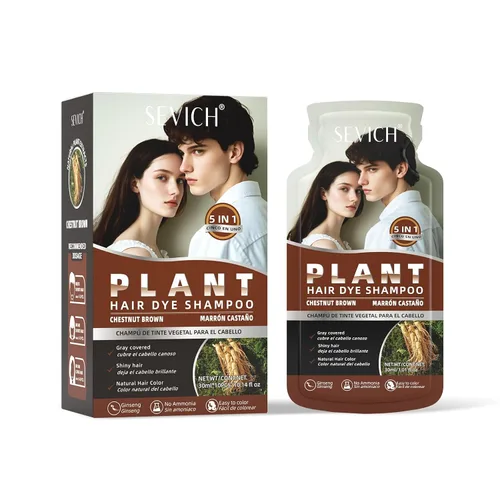 SEVICH Champú de tinte para el cabello de ginseng 5 en 1 para mujeres y hombres | Tratamiento de depósito de color | 10 sobres de un solo uso para