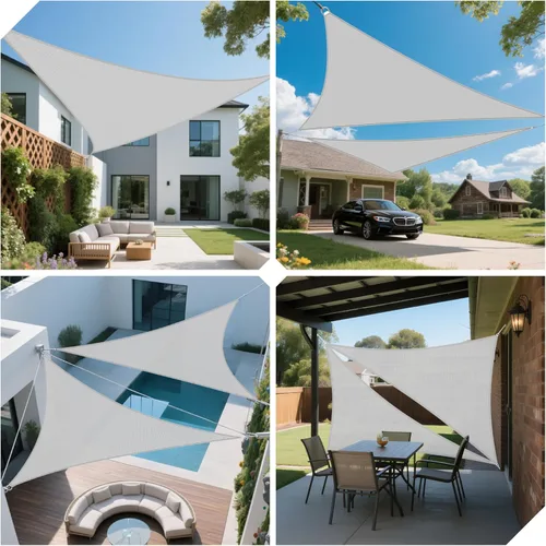 Miniatura 6 de Toldo triangular de 12 x 12 x 17 pies, color gris claro para toldos de protección solar al aire libre, jardín y patio trasero, color gris claro