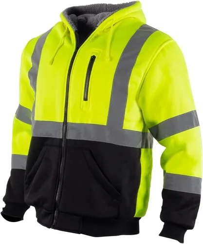 Miniatura 9 de VENDACE Sudadera con capucha para hombre, ANSI Clase 3, alta visibilidad, reflectante, de lana, con cremallera, con parte inferior negra (negro, 3XL)