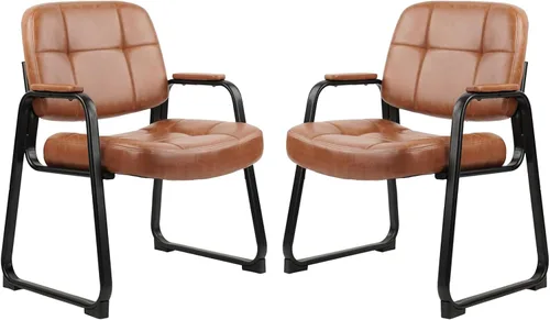 Miniatura 16 de CLATINA Silla de cuero para invitados de oficina, silla de recepción sin ruedas con reposabrazos y soporte de madera, sillón de escritorio