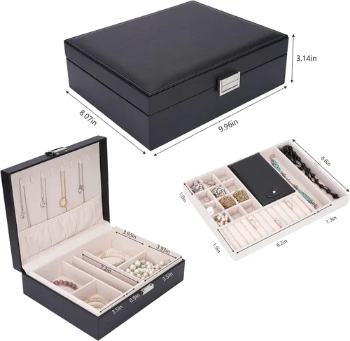 Miniatura 2 de ATAIMEISEN Organizador de caja de joyas, cajas de almacenamiento de joyas de viaje, soportes para collares, bandeja de exhibición, estuche