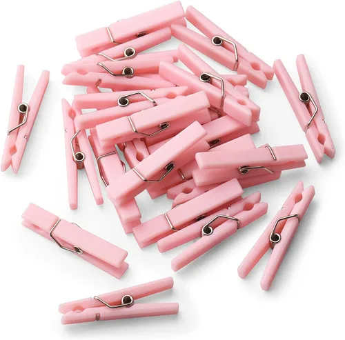 Miniatura 7 de 50 alfileres de ropa rosas para juego de baby shower, mini pinzas de plástico premium de 1.4 pulgadas, mini alfileres de ropa reutilizables