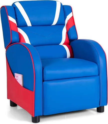 HONEY JOY Silla reclinable para niños, silla reclinable para juegos juveniles con bolsillo lateral, reposacabezas y reposapiés ergonómicos, silla de
