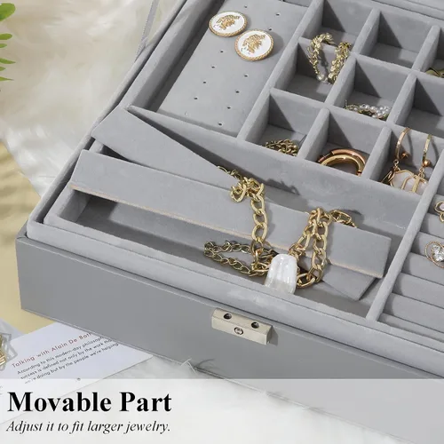 Miniatura 3 de misaya - Joyero organizador de 2 capas grande con cerradura para joyería para aretes anillos y collares