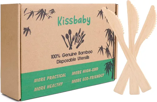Miniatura 6 de Utensilios de bambú -100 PK (50 tenedores, 25 cucharas, 25 cuchillos) 6.7 pulgadas, tenedores compostables, cucharas, cuchillos, cubiertos de bambú