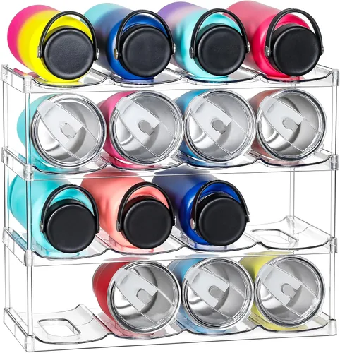 Miniatura 9 de LANDNEOO Soporte organizador apilable para botellas de agua, para la organización de vasos grandes de Stanley y otros, estante de plástico blanco