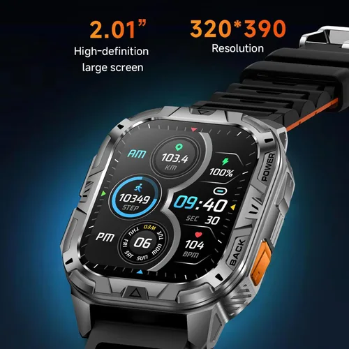 Miniatura 5 de MIDDOW - Reloj inteligente militar para hombre (respuesta/hacer llamadas), rastreador de actividad física de 2.01 pulgadas con linterna/batería