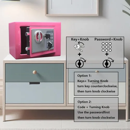 Miniatura 6 de Yuanshikj Caja de seguridad digital electrónica de lujo con teclado, para hogar, oficina, hotel, negocios, joyas, pistola, almacenamiento de Rosa