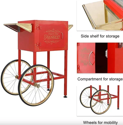 Miniatura 7 de Máquina de palomitas de maíz de 8 onzas con carrito – 3 galones por lote, estilo vintage profesional para hacer palomitas de maíz estilo teatro