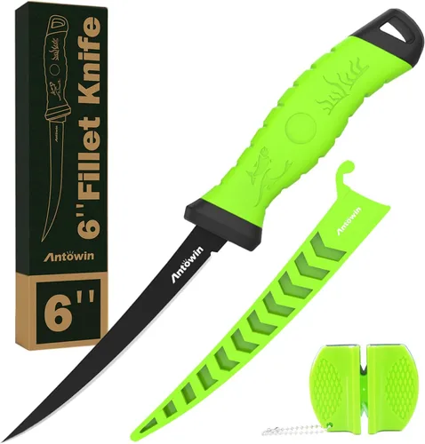 Miniatura 8 de ANTOWIN Cuchillo de cebo de 5 pulgadas para peces, hoja alemana G4113 Pro de acero inoxidable, cuchillos de filete de pesca para agua salada