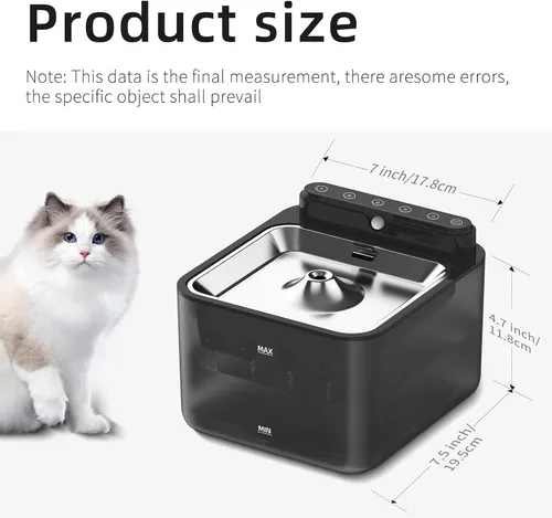 Miniatura 2 de Fuente de agua inalámbrica para gatos, funciona con pilas, fuentes de agua para gatos en interiores, bomba extraíble de 108 oz/3.2 L, sensor
