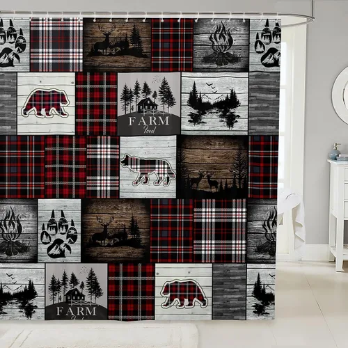 Miniatura 24 de Erosebridal Cortina de ducha de animales del bosque, cortina de ducha de oso ciervo, lobo, cortina de ducha de baño, cortina de baño impermeable