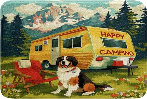 Miniatura 22 de Erosebridal Happy Camping - Tapete de baño para cámper, autocaravana, auto, alfombra de baño marrón de granja 3D, alfombra de baño con patas