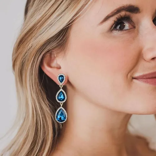 Miniatura 33 de EleQueen Pendientes de cristal austriaco en tono dorado para mujer, forma de pera de 2.5 pulgadas, color esmeralda