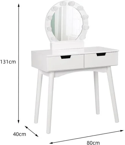 Miniatura 2 de Tocador, mesa de maquillaje, muebles de dormitorio, tocador con espejo LED con taburete de maquillaje, escritorio liso, tocador de maquillaje Negro