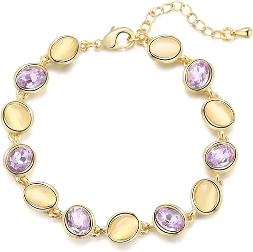 Aprilery Gold Chain Bracelet for Women, Dainty Multicolor Crystal Stone Link Bracelet 14K Gold Trendy Bracelets Jewelry for Women Girls Gifts for Her