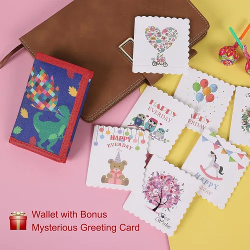 Miniatura 7 de SITADI Billetera para niños, pequeña cartera para niños con bolsillo con cremallera, bonita caricatura, triple pliegue, lona, regalos de Navidad
