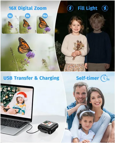 Miniatura 6 de Instant Camera, 1080P Kids Camera for Girls Boys Christmas Birthday Gifts, Dual-Lens Instant Print Digital Cameras for Kids Teens Toddle, 4 Rolls