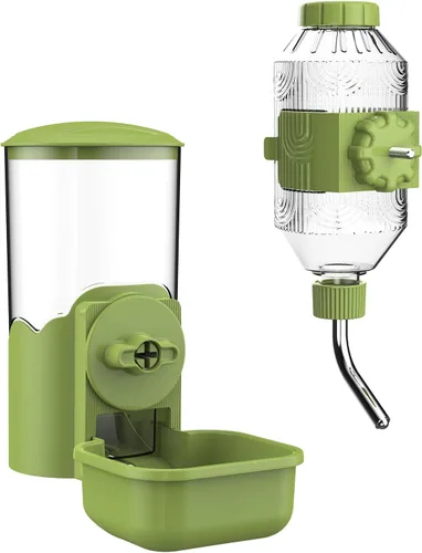 Dispensador automático de comida y agua para mascotas, conjunto de alimentador automático por gravedad con botella de agua para jaula, estación de