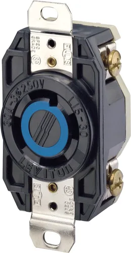 Leviton 2720 30 Amp, 250 voltios trifásico, receptáculo de bloqueo de montaje empotrado, grado industrial, puesta a tierra, V-0-MAX, negro
