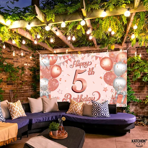 Miniatura 5 de KatchOn, Cartel grande de feliz cumpleaños número 5: 72 x 44 pulgadas, decoraciones de cumpleaños de 5 para niña, telón de fondo de feliz cumpleaños