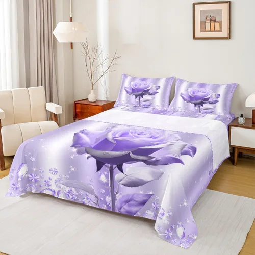 Miniatura 12 de Manfei Juego de sábanas de rosas rosas 3D tamaño individual, juego de ropa de cama brillante con purpurina rosa para decoración de habitación