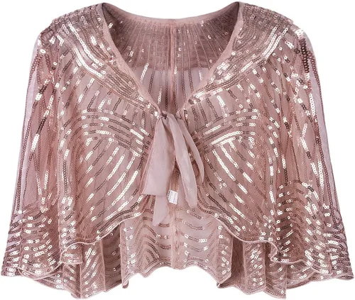 Vijiv Chaqueta estilo vintage de los años 20 adornado chal nupcial chal capelet aleta bolero cubierta para fiesta Gatsby