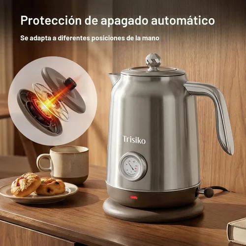 Miniatura 8 de Hervidor eléctrico grande de 1.7L con termómetro, hervidor de té eléctrico de 57.oz con apagado automático, acero inoxidable 304, hervidor de agua