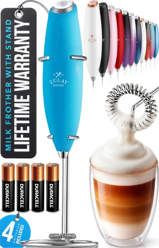 Miniatura 13 de Zulay Kitchen Espumador de leche de mano con pilas Duracell AA – Mezclador eléctrico ultrarrápido y creador de espuma, mezclador de bebidas fácil