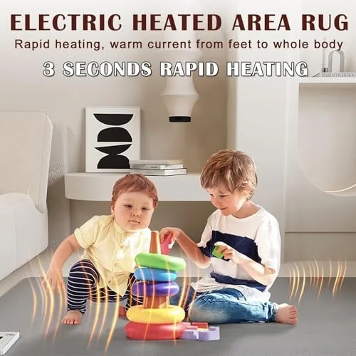 Miniatura 2 de Electric Heated Floor Rug - 60 Levels Adjustable Thermostat, 12-Hour Timer, Indoor Area Heater Mat, Soft Carpet for Warmth & Comfort, 80x100cm
