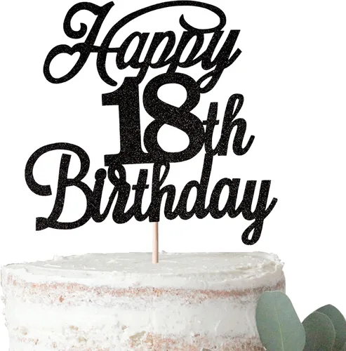 Miniatura 34 de Rsstarxi 1 paquete de decoración para tarta de cumpleaños 8 con purpurina negra de 8 años y fabulosos saludos a 8 años de edad, para celebrar el 8º