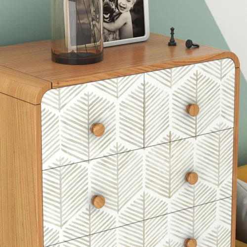 Miniatura 7 de Papel tapiz moderno despegable y adhesivo de 17.3''×393'' Papel tapiz autoadhesivo Papel de contacto boho beige y blanco geométrico Papel tapiz