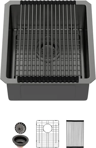 Miniatura 10 de Lordear Fregadero de cocina para interiores y exteriores de 15 x 17 con grifo plegable, Samll Bar Prep 16 calibre T304 de acero inoxidable
