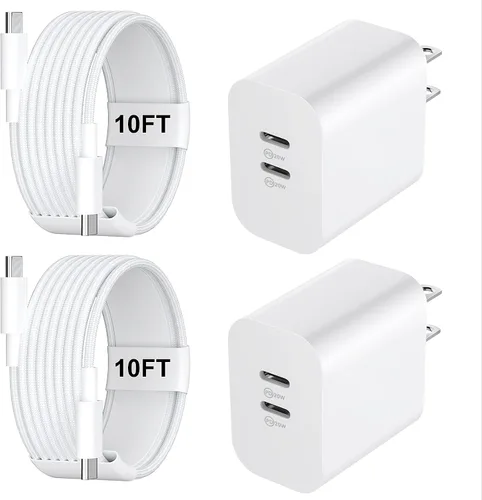 Miniatura 13 de Cargador para teléfono 15/16/17 Pro Max de carga rápida, bloque de carga USB C de doble puerto de 20 W con cable de carga USB C a C de 6.6 pies