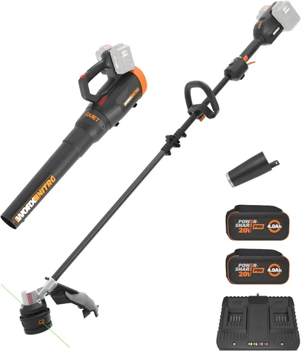 WORX WP925 - Combo de recortadora de hilo y soplador de hojas, 15 pulgadas y 40 V con eje de fibra de carbono, soplador eléctrico silencioso de 530