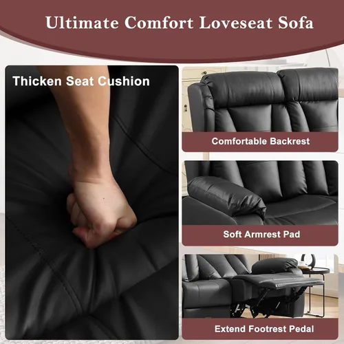 Miniatura 7 de Sofá biplaza reclinable manual de 110 pulgadas, sillón reclinable de 4 asientos con consola, mesa plegable y salidas integradas, sofá reclinable