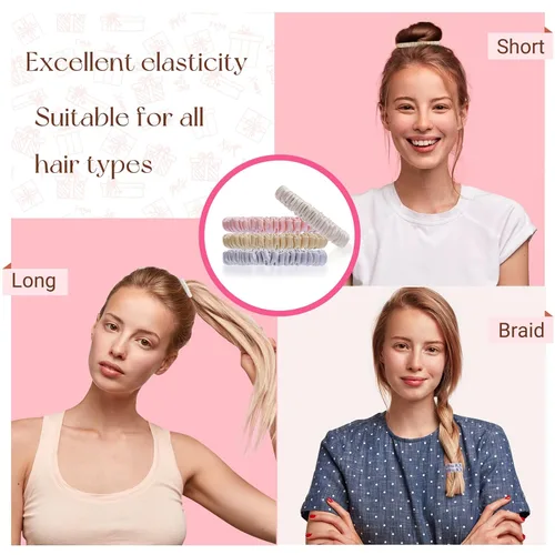 Miniatura 5 de 6 ligas y coleteros de seda para el cabello: versátiles para cabello rizado, grueso o fino, color negro para mujer, lindos coleteros de satén
