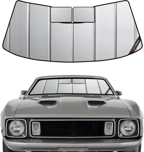 Miniatura 7 de Protección solar para parabrisas Pigenius para Ford Mustang 2015-2023 sin cámara montada en el espejo retrovisor - Metálico Plateado metálica