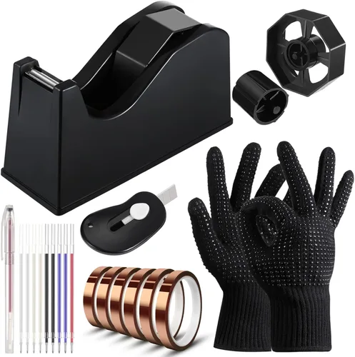 Sabary Juego de 20 dispensadores de cinta térmica por sublimación con guantes resistentes, golpes de silicona, juego de mini bolígrafos cortadores,