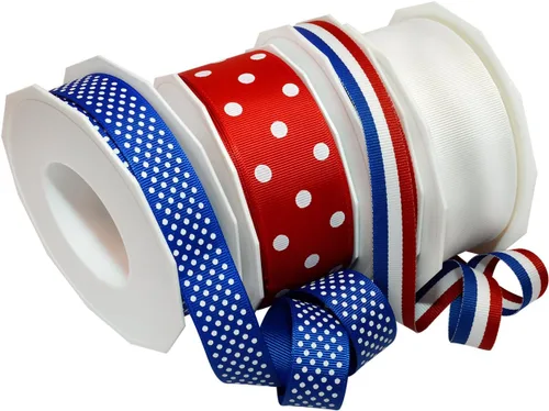 Miniatura 20 de Morex Ribbon Carrete de cinta de satén con alambre de estrellas y rayas, 2-1/2 pulgadas por 3 yardas, rojo/blanco/azul Estrellas y rayas con cable