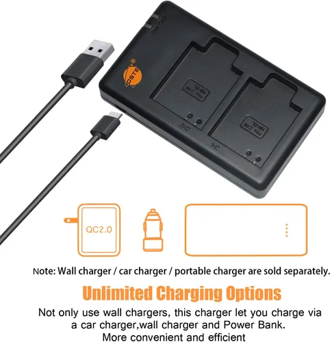 Miniatura 2 de DSTE NB-6L NB-6LH Cargador de batería dual rápido con cable micro USB compatible con Canon CB-2LY y PowerShot SX530 HS, S95, SX610 HS, SX280 HS