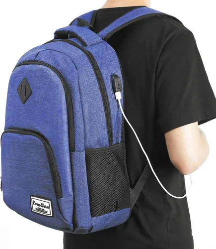 Miniatura 7 de YAMTION Mochila escolar para adolescentes, mochila con USB para la escuela secundaria y universidad, azul