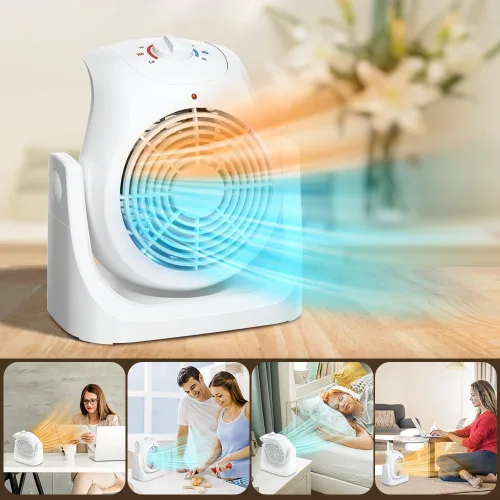 Miniatura 7 de LifePlus Combo de Ventilador y Calentador 2 en 1, Ventilador de Escritorio de Enfriamiento Portátil, Ventilador Circulador de Aire Inclinación