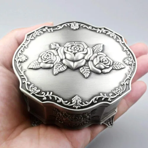 Miniatura 17 de ROSIKING Caja de música de aleación de metal en relieve y caja de música con movimiento dorada para Navidad/Cumpleaños/Día de San Valentín