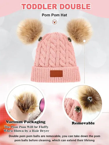 Miniatura 4 de SATINIOR Juego de 3 guantes de gorro para niños pequeños, sombreros de invierno cálidos de punto con lazo para bebés niñas niños de 0 a 6 años