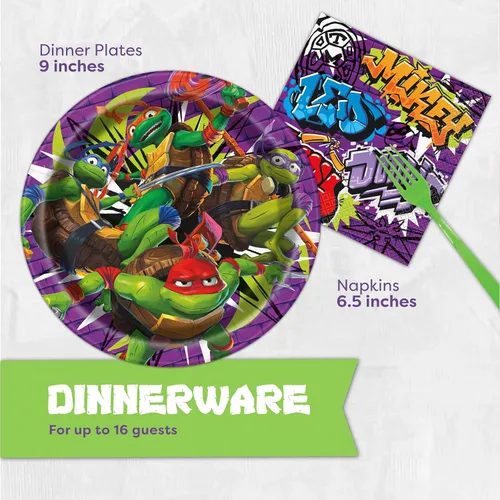Miniatura 4 de Suministros de fiesta de cumpleaños de Teenage Mutant Ninja Turtle Sirve para 16 invitados Licencia oficial Película TMNT Mutant Mayhem