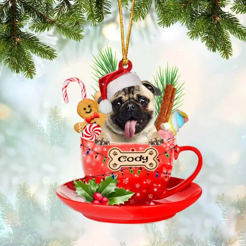 Miniatura 17 de NAZENTI Adorno personalizado de Alaskan Malamute en taza roja, adorno de Navidad personalizado para perros amantes de las mascotas, colgante