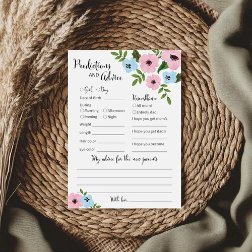 Miniatura 4 de GENDER REVEAL Tarjetas de predicción y consejos – Paquete de 25 – Juegos de baby shower azules o rosas, nuevos padres, mamá y papá futuros, mensaje