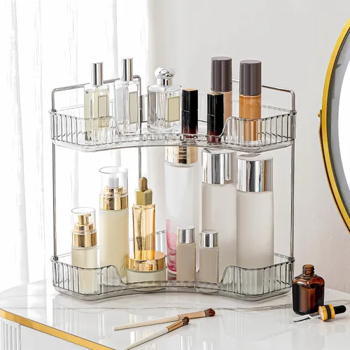 Miniatura 14 de Organizador de esquina para encimera de baño, estante de baño, organizador de maquillaje para tocador, bandeja de perfume para almacenamiento en Azul