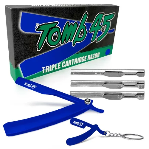 Tomb45 - Soporte para maquinilla de afeitar de triple cartucho | Mango de seguridad desechable para peluqueros | Agarre 100% de metal y 3 opciones